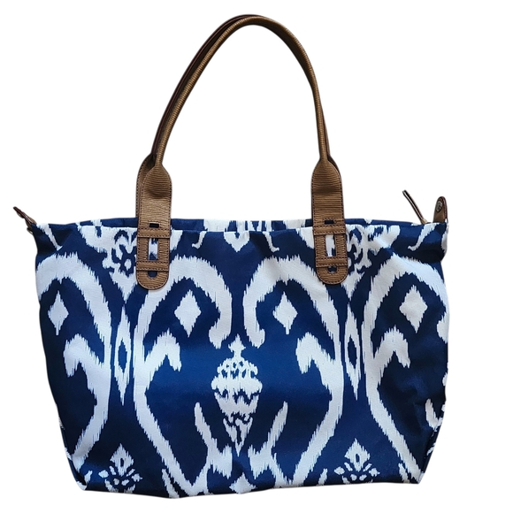 Stella & Dot Navy Ikat Print Tote Bag – Durable Travel/Everyday Carryall NWOT - Picture 2 of 13